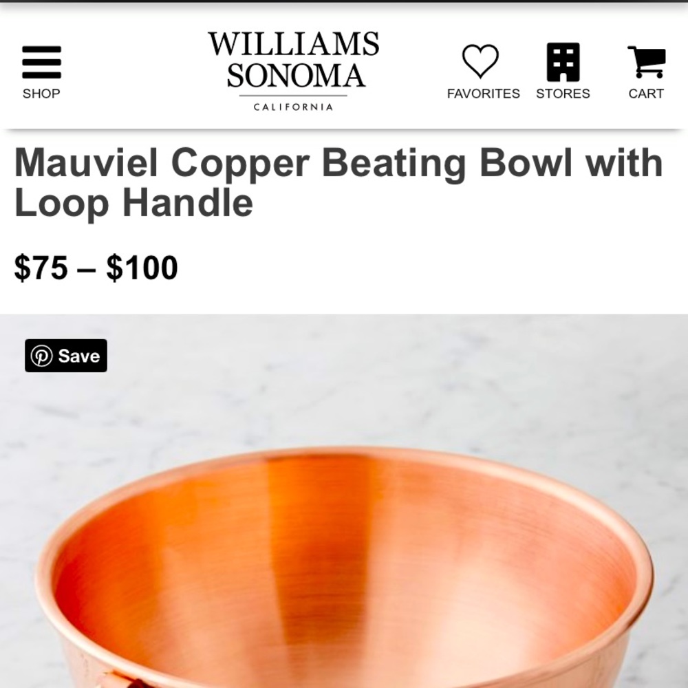 Williams Sonoma Copper Mixing Bowl